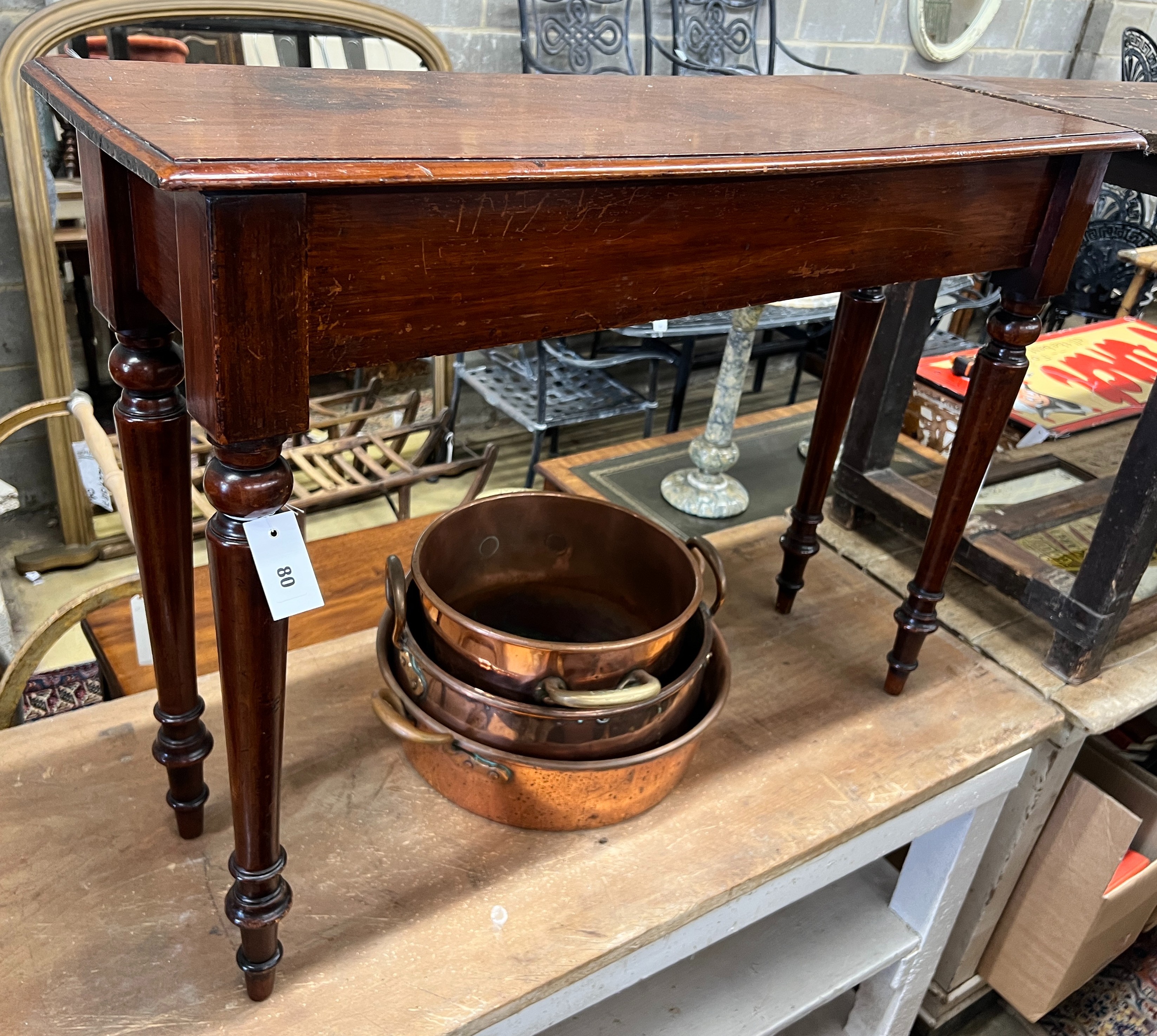 A Victorian mahogany console table, width 100cm, depth 32cm, height 77cm